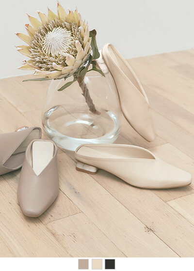 スクエアトゥVカットデザインミュール