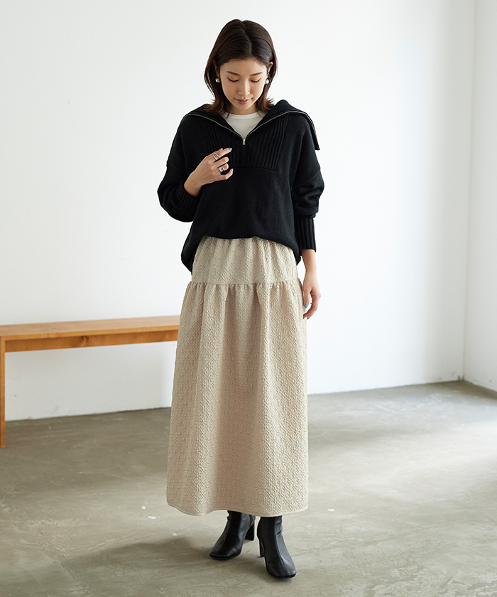 ブランド 新品 【ブラック】【BELLE ROBE】ふくれジャガードスカート