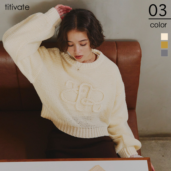 透かし編み刺繍クロップドプルオーバー