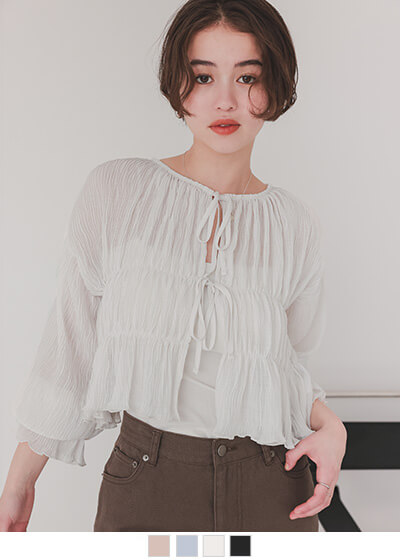 前後2wayリボンシャーリングショートカーディガン