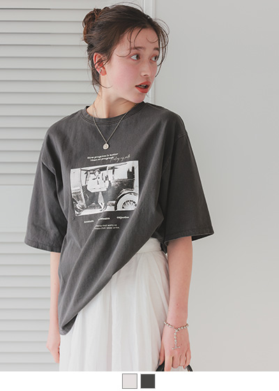 オーバーサイズピグメントフォトプリントTシャツ【メール便可／100】