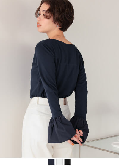 カットソー(長袖/七分) Asymmetric Cotton-blend Jersey Top 11月中下旬入荷予定 Asymmetric Cotton-blend Jersey Top