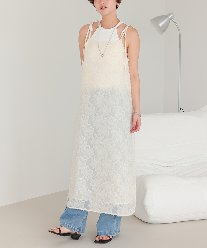 フラワーフリンジキャミソールワンピース【メール便可／100】