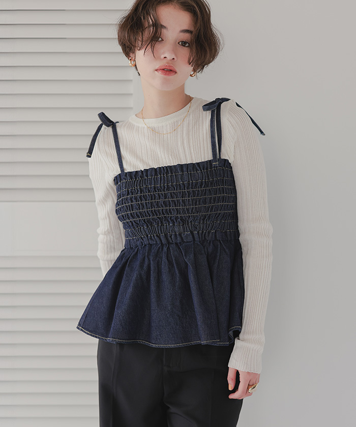 シャーリングペプラムキャミソールビスチェ