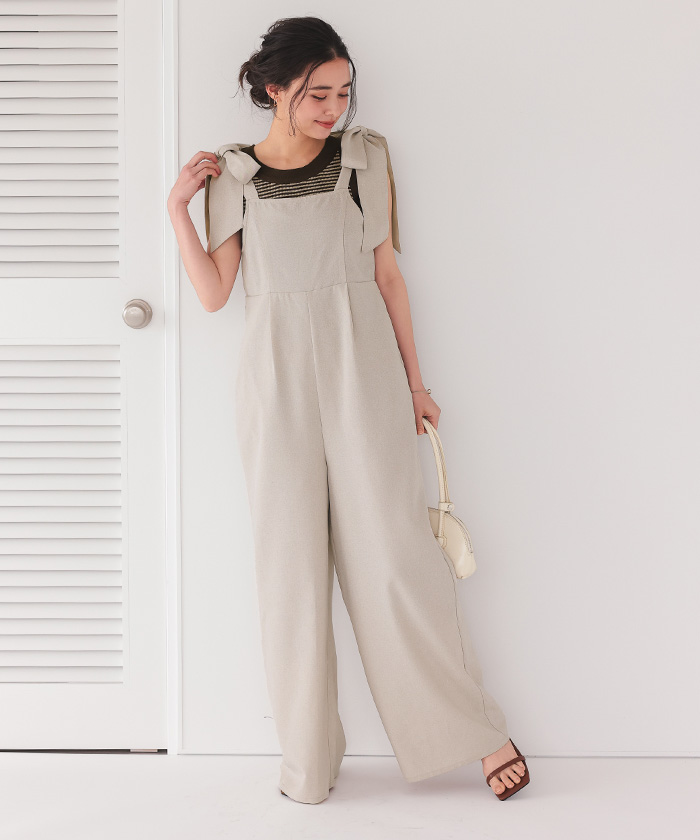 ライトエステル肩リボンサロペット