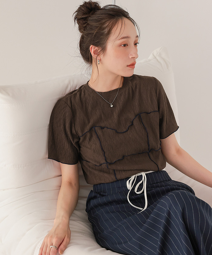 プリーツ配色ビスチェ風プルオーバー【メール便可／100】