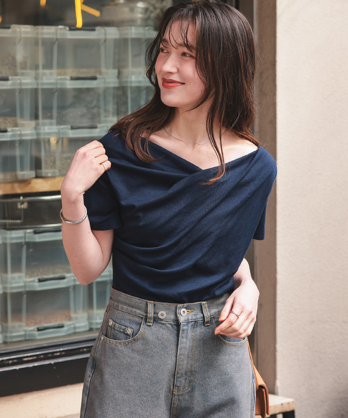 オフショルダーハーフスリーブTシャツ【メール便可／90】