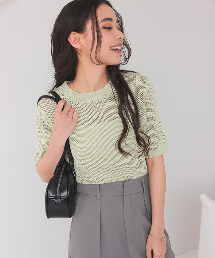 ローゲージ半袖ニットトップス【メール便可／100】