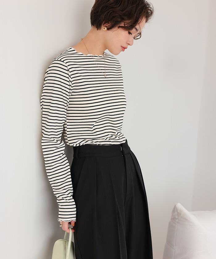 リブカットソーメローデザイントップス