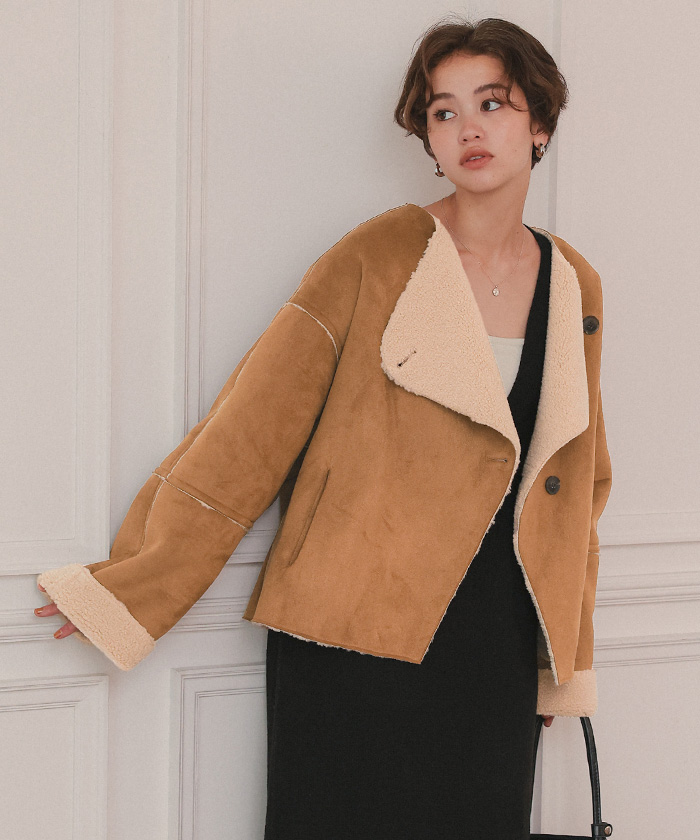 フェイクムートンノーカラージャケット