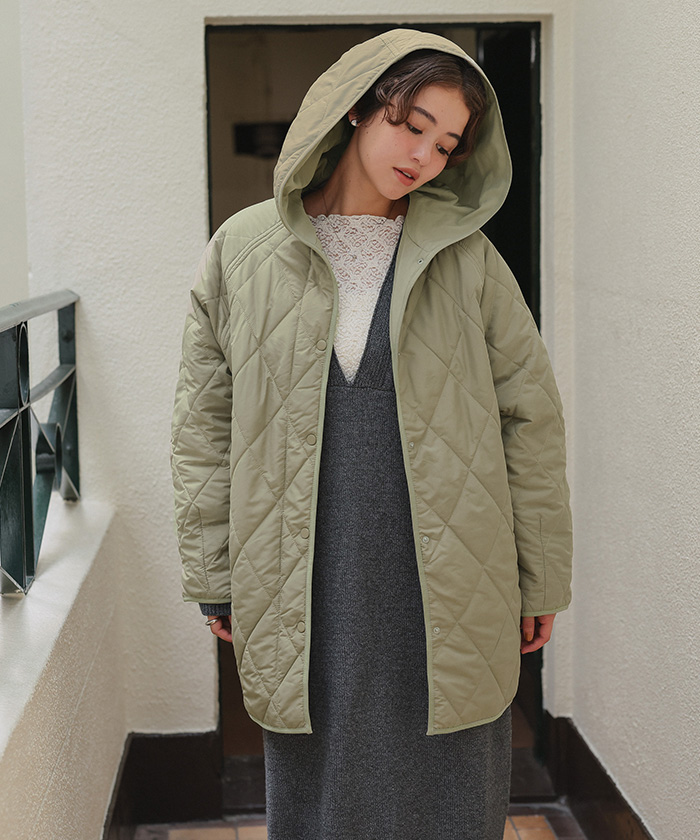 フーデットキルティングショートコート