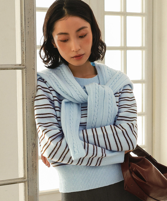 Miette. ページ ショール付きマルチボーダーニット【miette ミエット】 | titivate