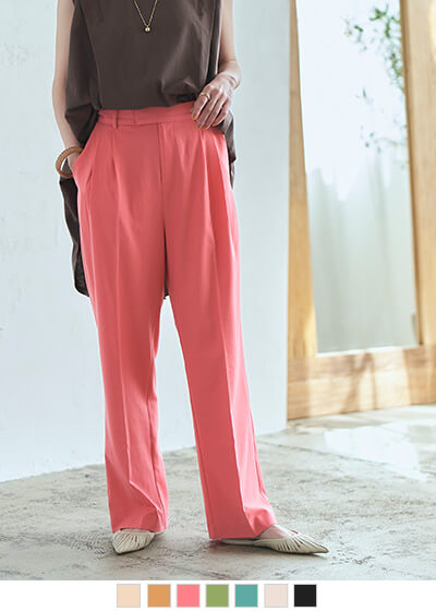 フロントタックセミワイドパンツ【メール便可／95】