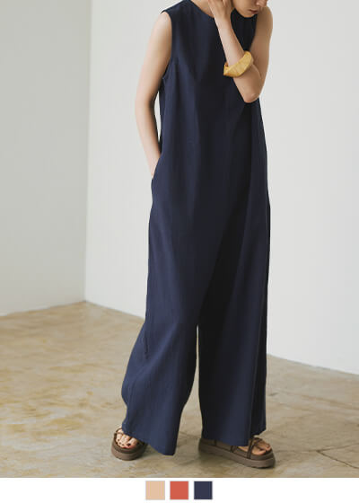 ワイドシルエットノースリーブオールインワン