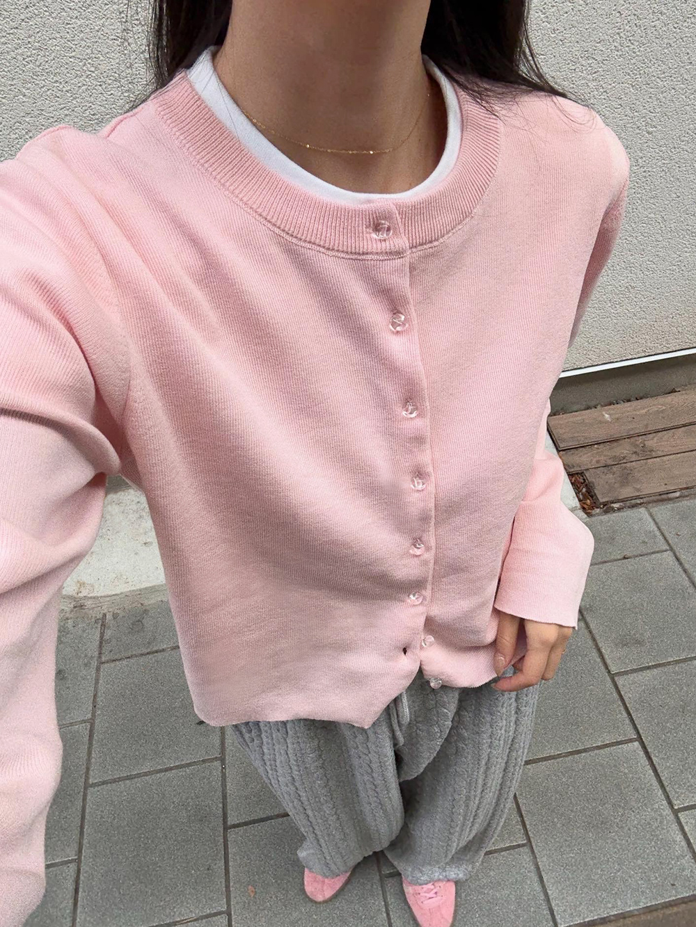 きこさん着用 クリア釦UVケアニットカーディガン 春夏 カーデ