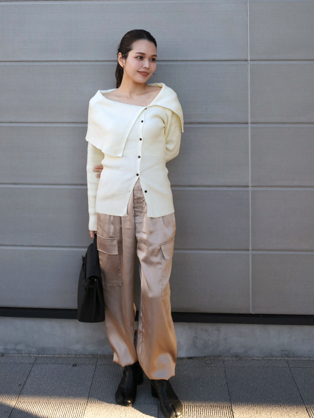 りおさん着用 アシンメトリーオフショルダーニットトップス 春夏 ニット