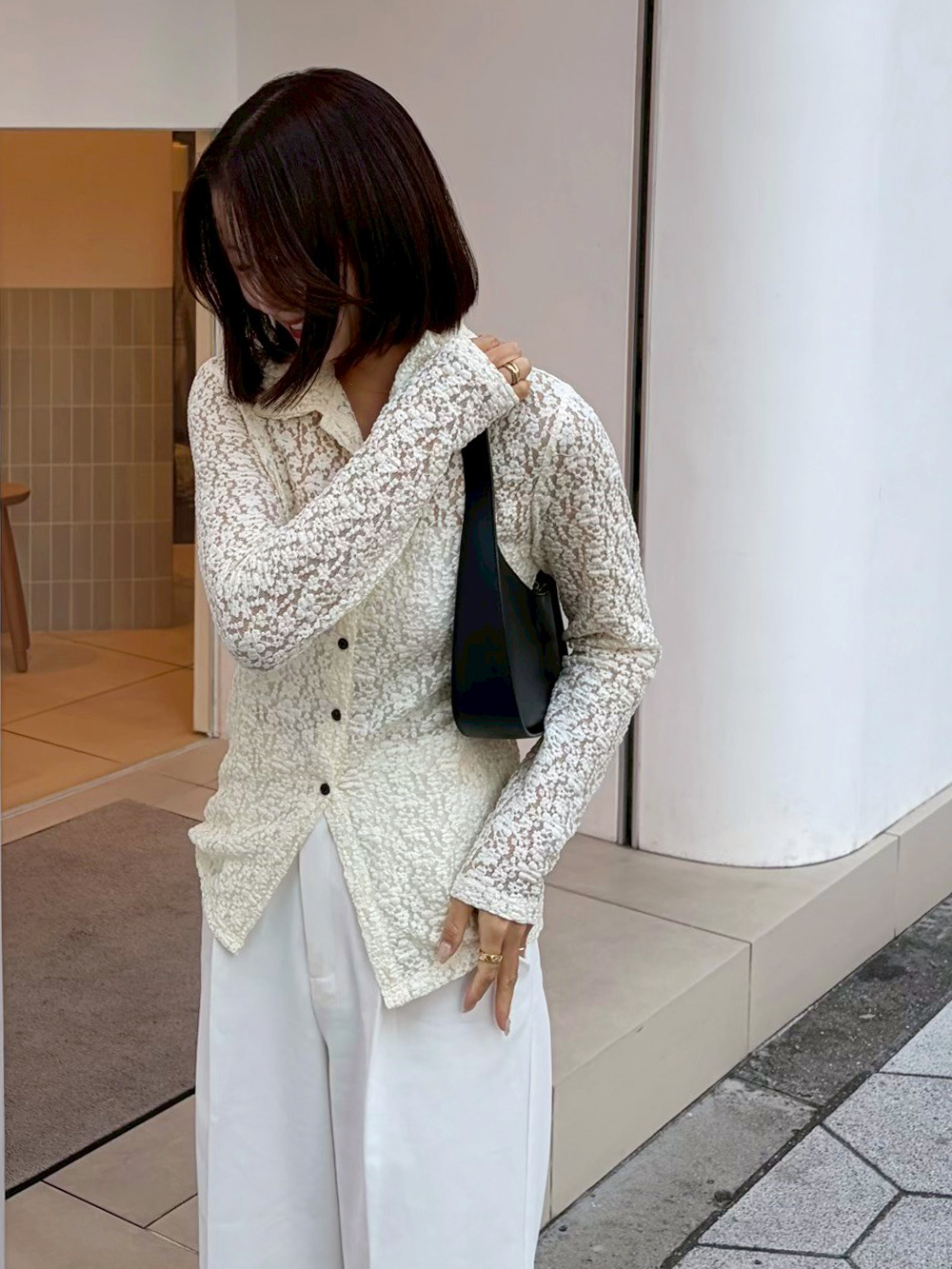 ゆいさん着用 レースコンパクトシャツ 春夏 ブラウス