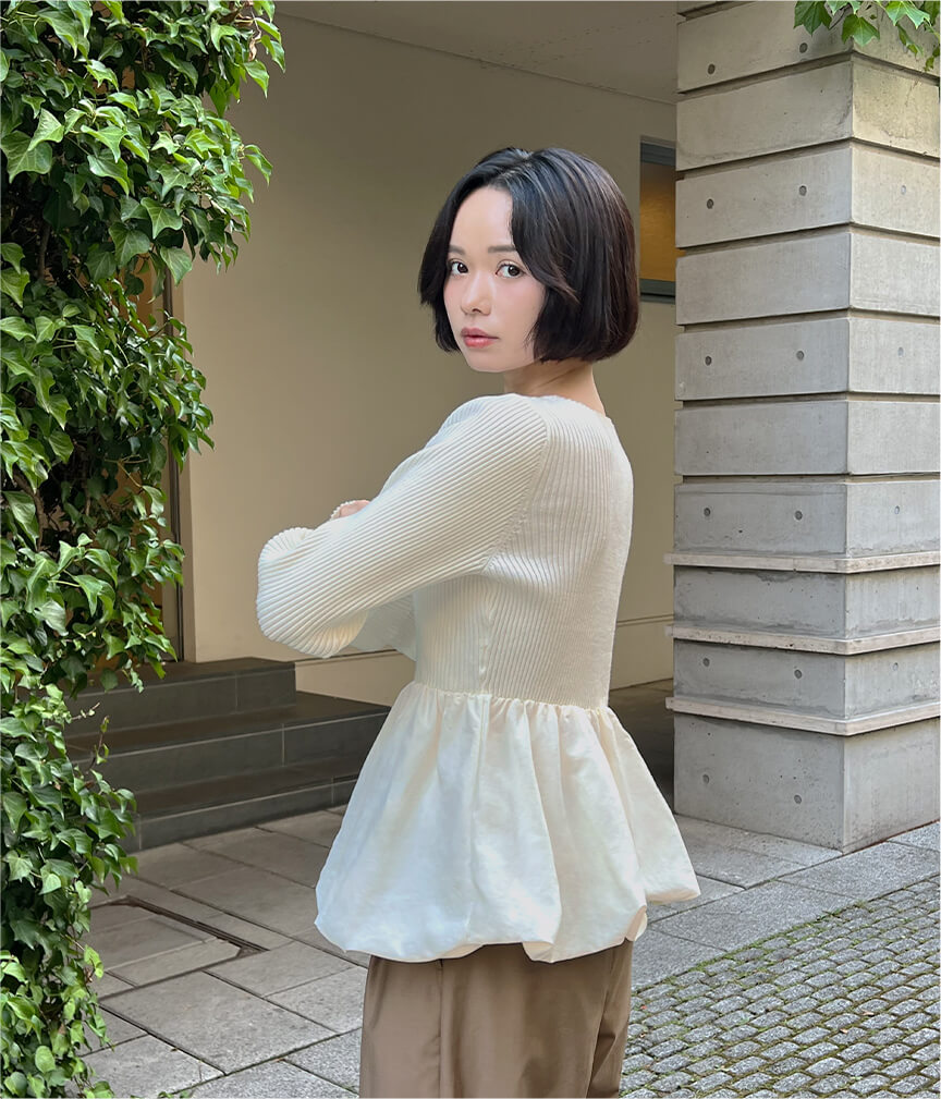 あずささん着用 ヘムバルーンドッキングボートネックリブニット 秋冬 ニット