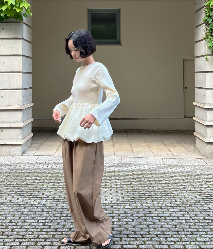 あずささん着用 ヘムバルーンドッキングボートネックリブニット 秋冬 ニット