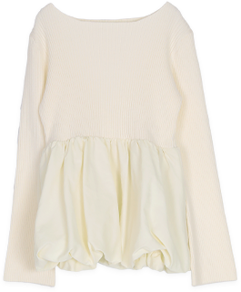 ヘムバルーンドッキングボートネックリブニット 秋冬 ニット