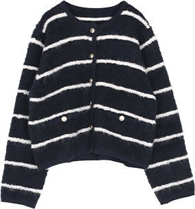 プチループゴールド釦ニットカーディガン 秋冬 ニット