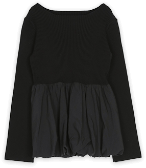 ヘムバルーンドッキングボートネックリブニット 秋冬 ニット