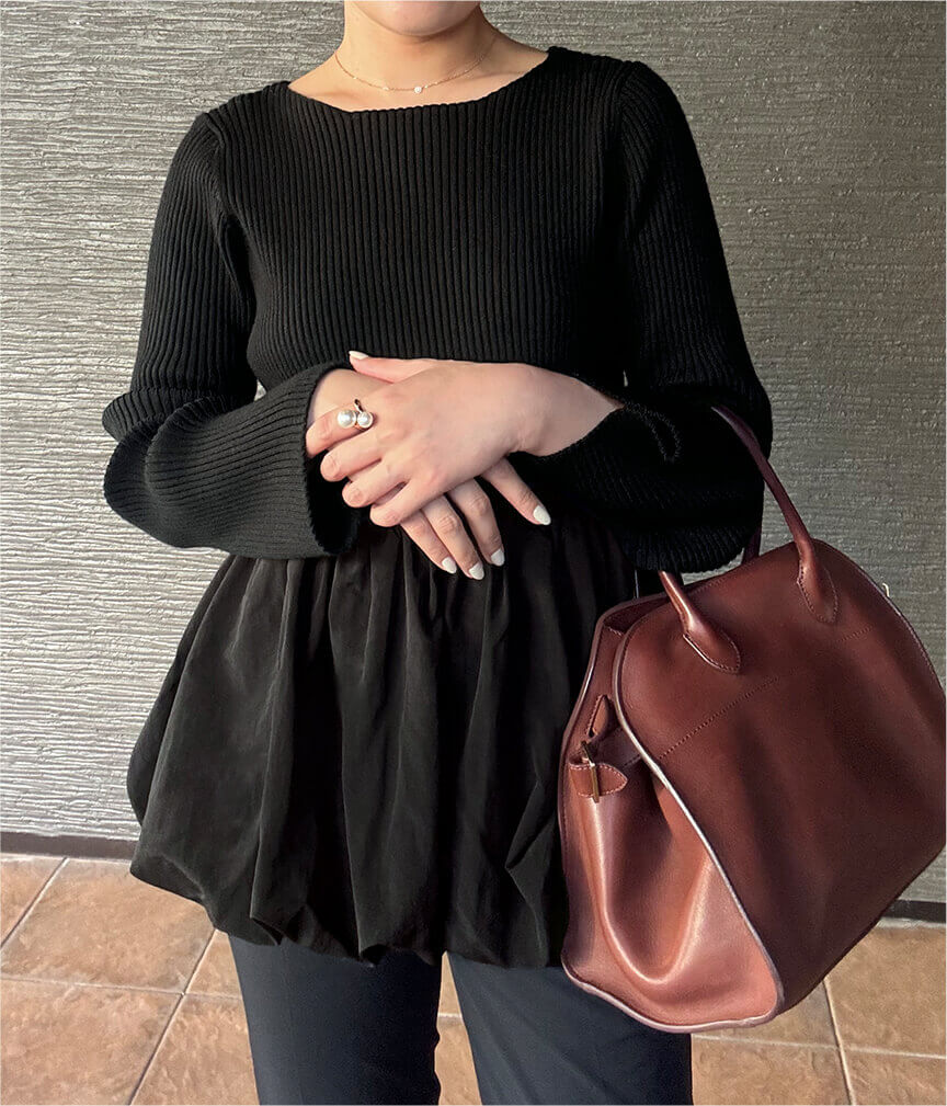 ほたるさん着用 ヘムバルーンドッキングボートネックリブニット 秋冬 ニット