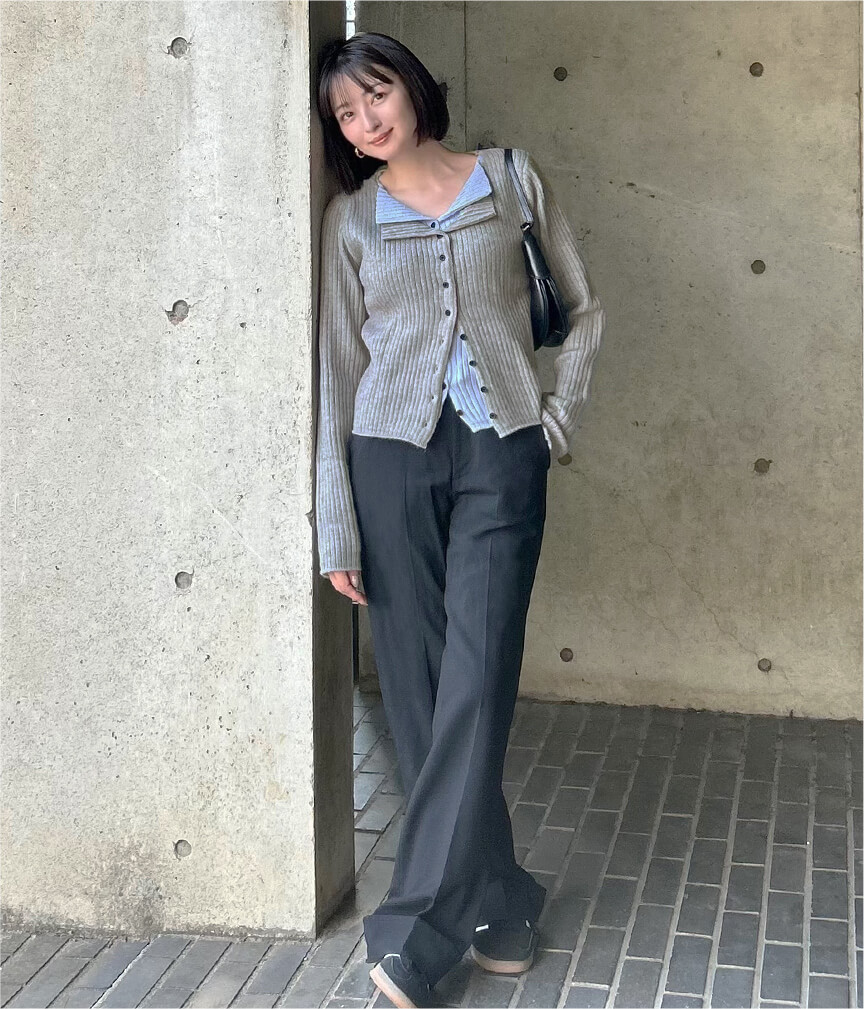 まいさん着用 レイヤード風リブニットトップス 秋冬 ニット