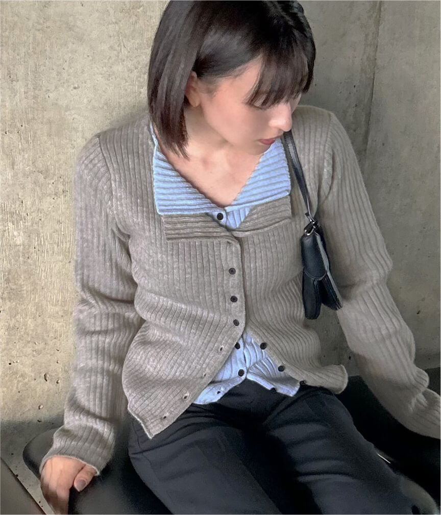 まいさん着用 レイヤード風リブニットトップス 秋冬 ニット