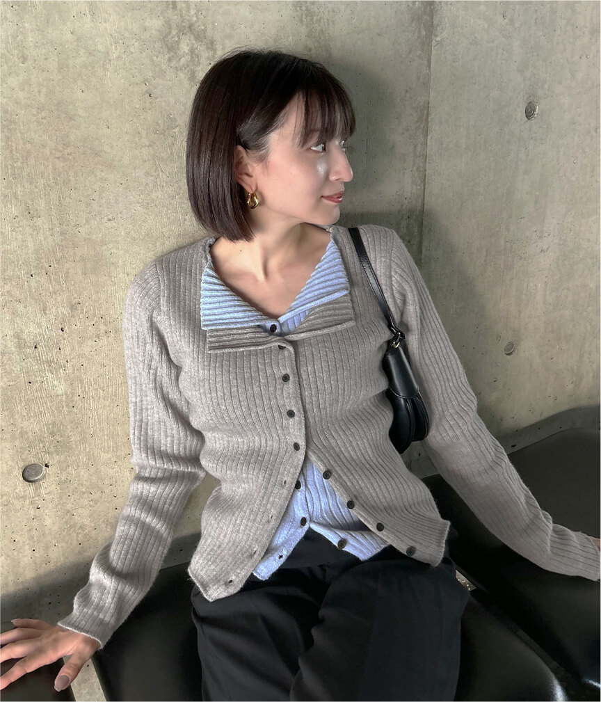 まいさん着用 レイヤード風リブニットトップス 秋冬 ニット