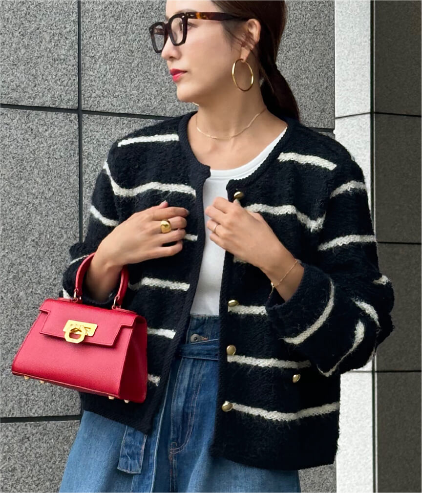 さやかさん着用 プチループゴールド釦ニットカーディガン 秋冬 ニット