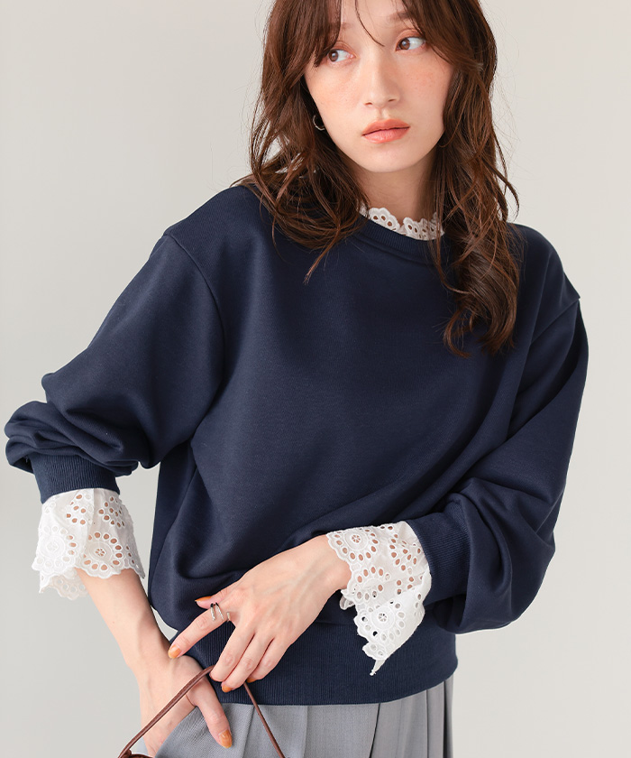 コットンレースドッキングスウェット | titivate