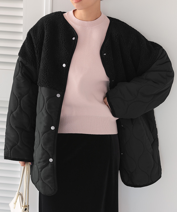 anyonemore ボアキルティングバックルショートコート ボアキルティングバックルショートコート ボア切替キルティング