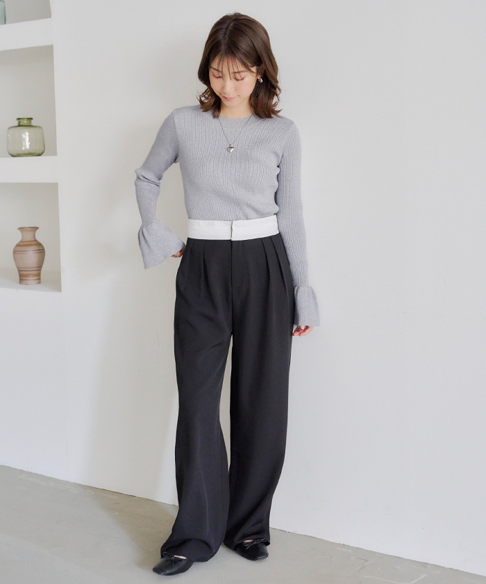 クルーネックベルスリーブニット | titivate