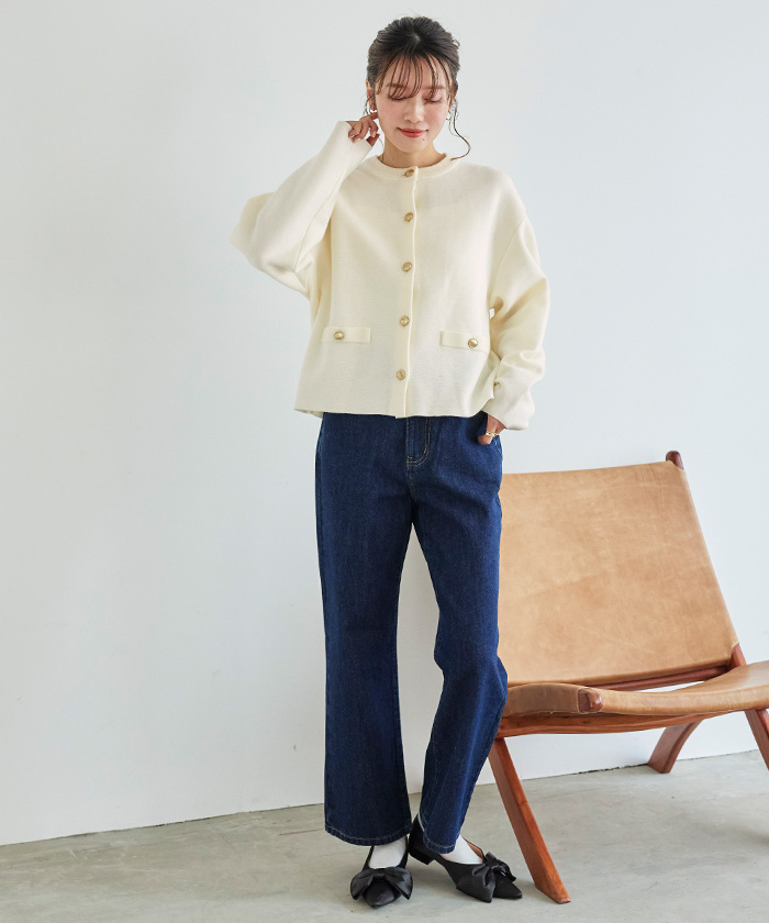 PRISTINE ヘリンボーン柄 コーディガン アウター 千鳥格子柄ジャカード フード付き コーディガン