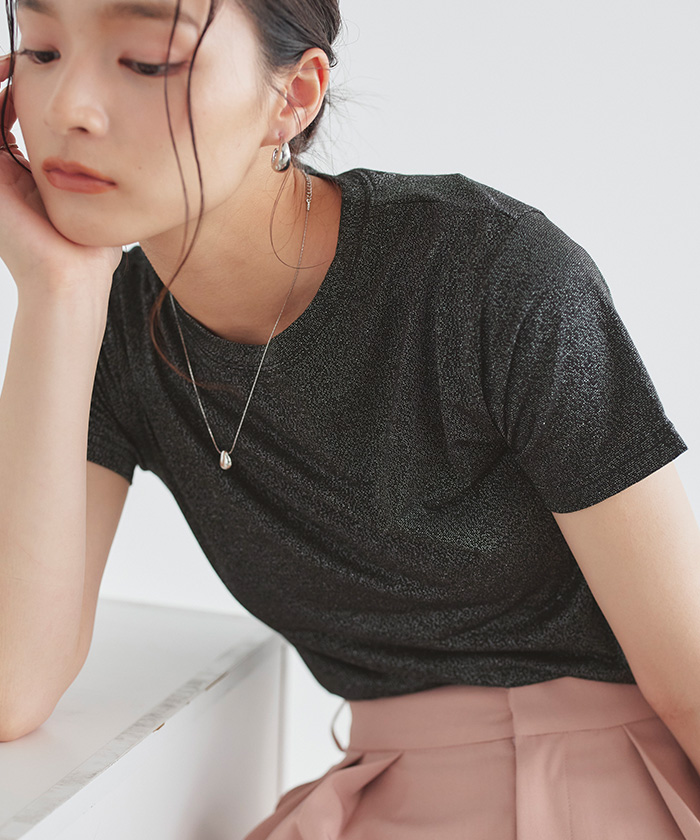 ラメコンパクトTシャツ【メール便可／50】通販｜レディース