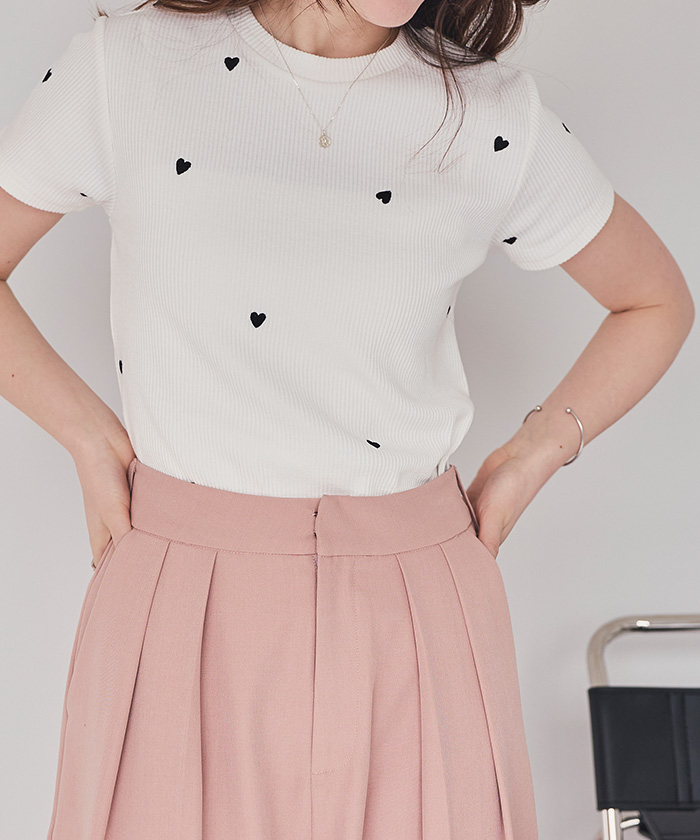 ハート柄刺繍Tシャツ【メール便可／90】 | titivate