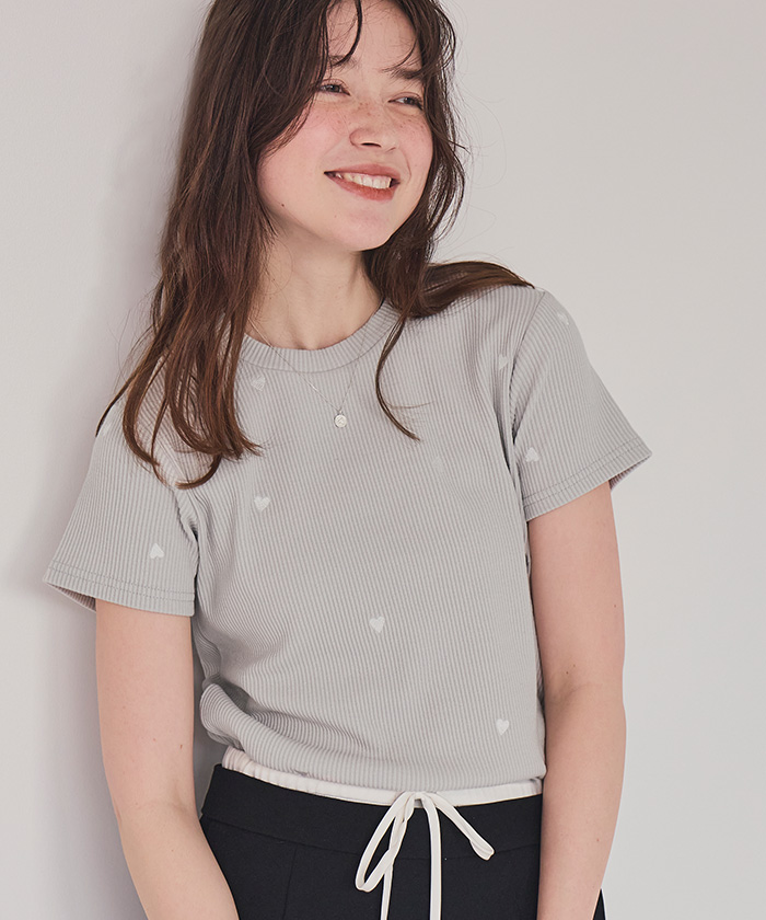 ハート柄刺繍Tシャツ【メール便可／90】通販｜レディース