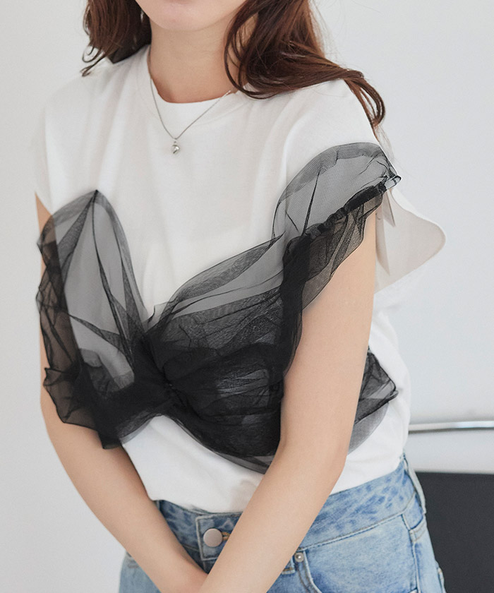 チュールリボンドッキングTシャツ【メール便可／100】通販