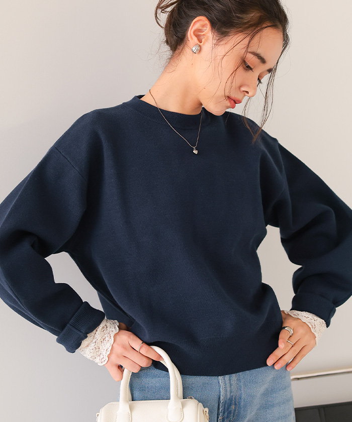 スウェットライククルーネックニット | titivate