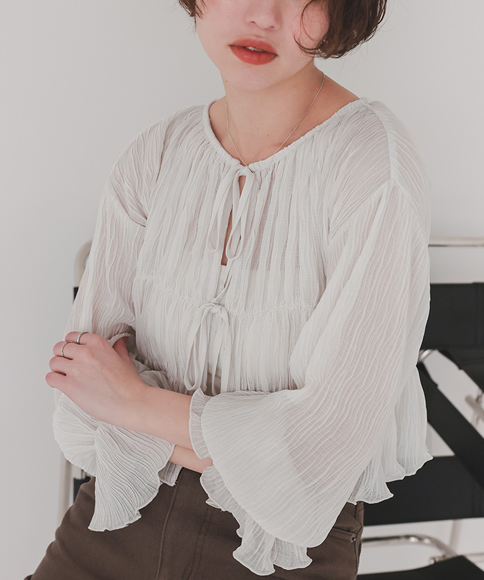 前後2wayリボンシャーリングショートカーディガン | titivate