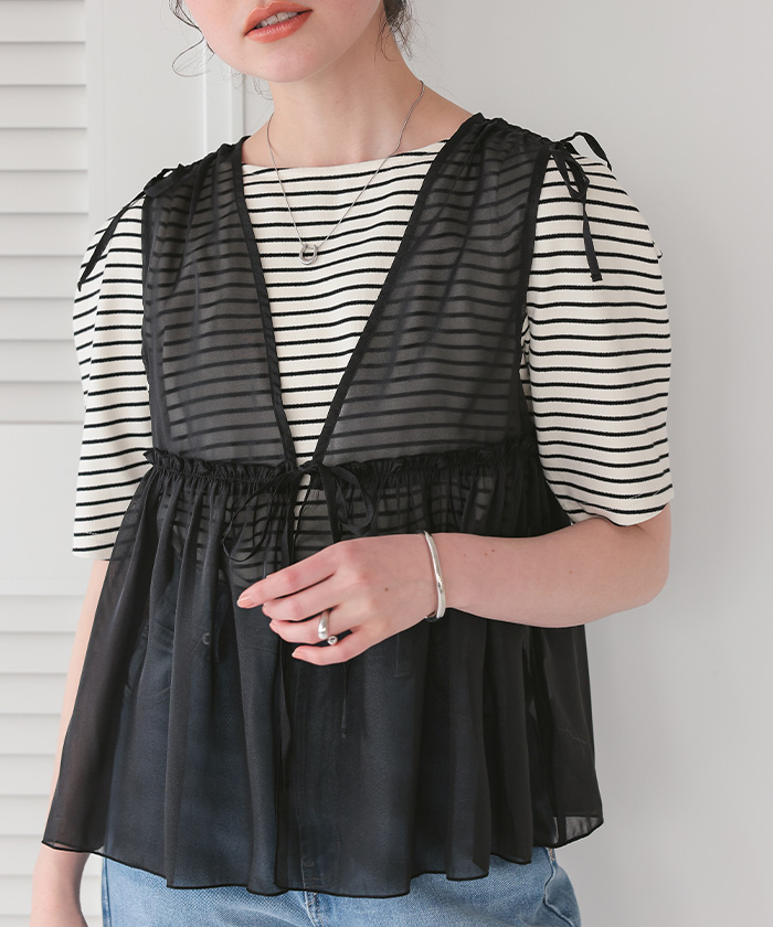 cccBibiy bibiy リボン付きストライプベスト レイヤードも単品使いもOKな【ベスト】が使える♡ | USAGI