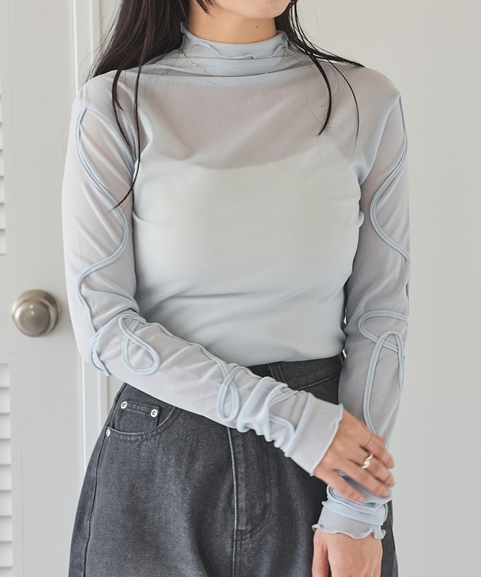 袖コード刺繍ハイネックプルオーバー【メール便可／90】 | titivate