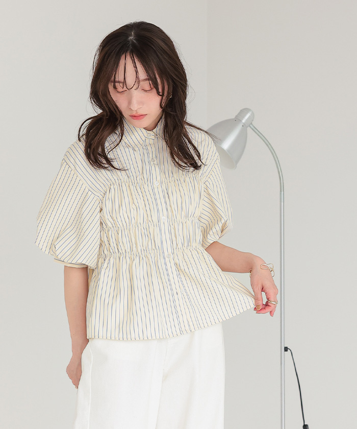 5分袖バルーンシャーリングブラウス | titivate
