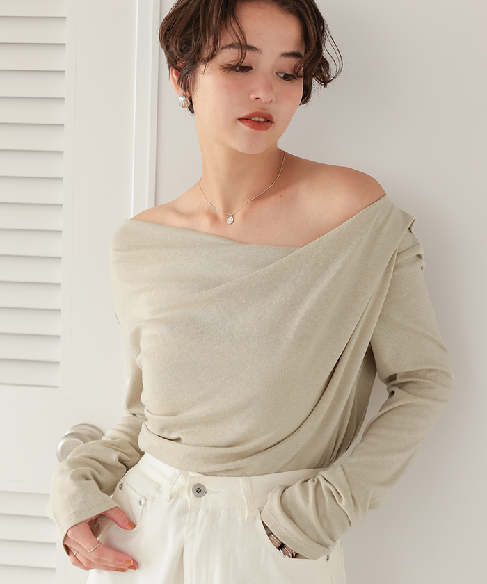 00's vintage goa ベージュ オフショルダー 長袖カットソー オフショル ワンショルダー オフショルダー ワンショル カットソー