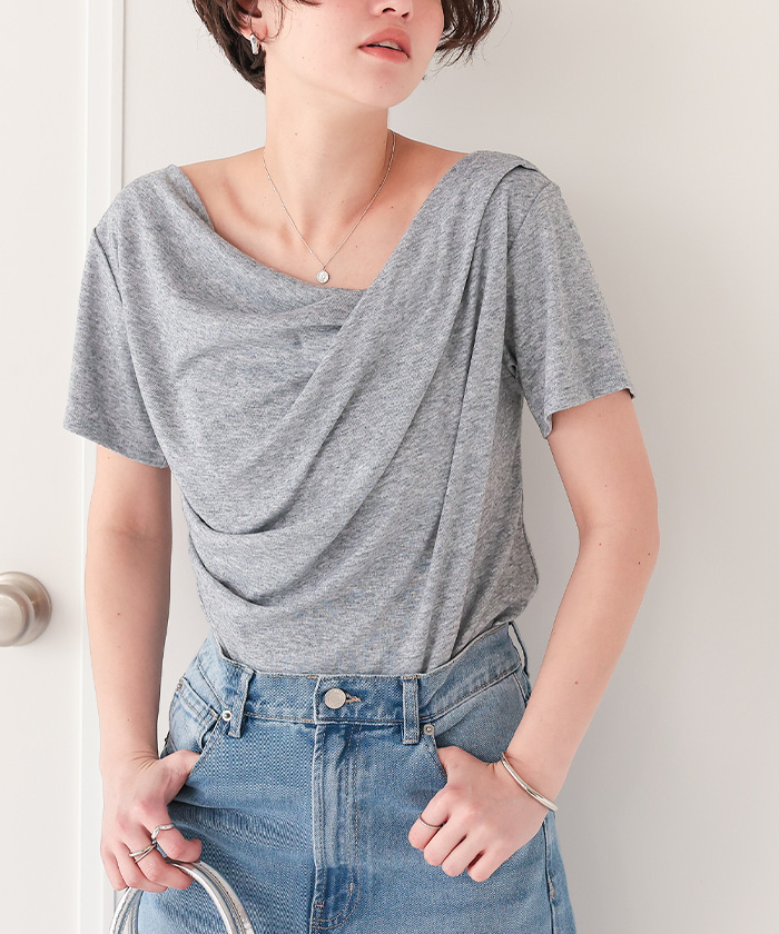 オフショルダーハーフスリーブTシャツ【メール便可／90】 | titivate