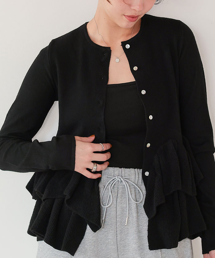 【GEMINI】フリルカーディガン フリルビッグカラーニットカーディガン – jemiremi（ジェミレミ）