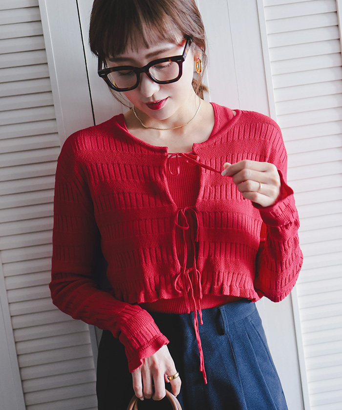 リボンデザインカーディガン/ノースリーブニットセット | titivate