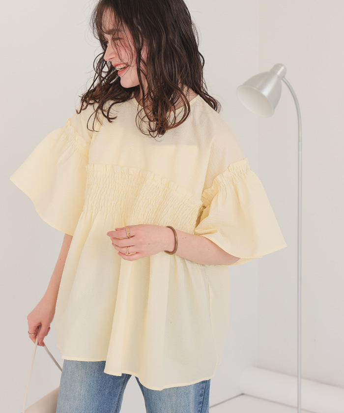 ふんわりフレアシャーリングボリュームブラウス | titivate