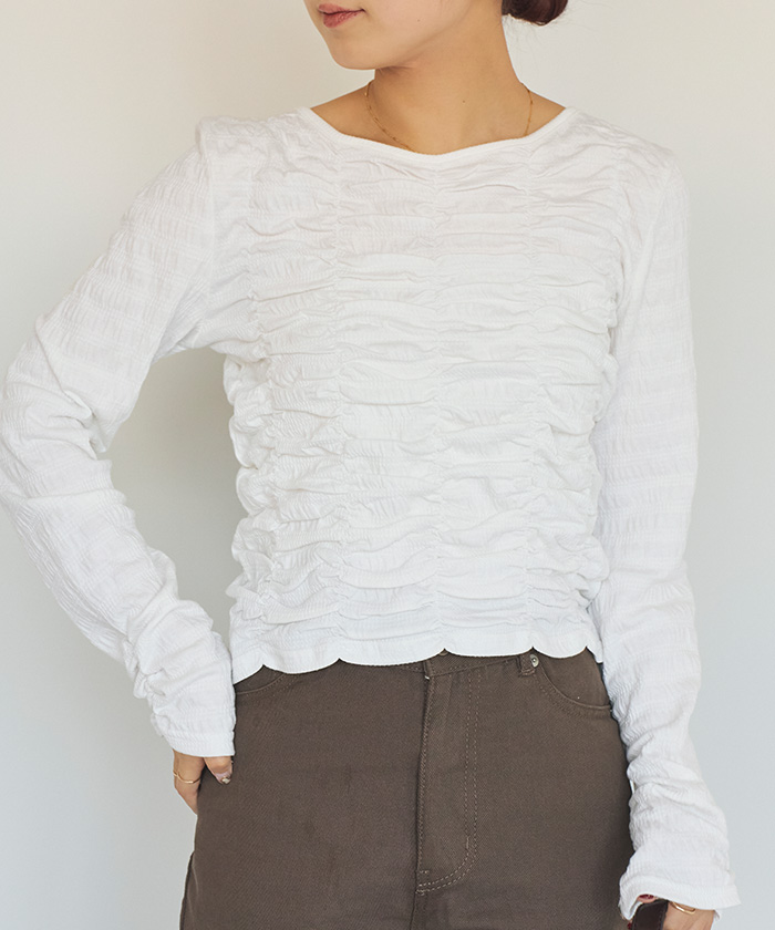 【きのこきのこさま専用】レオナール 長袖シャーリングトップス ロングスリーブシャーリングトップス | titivate